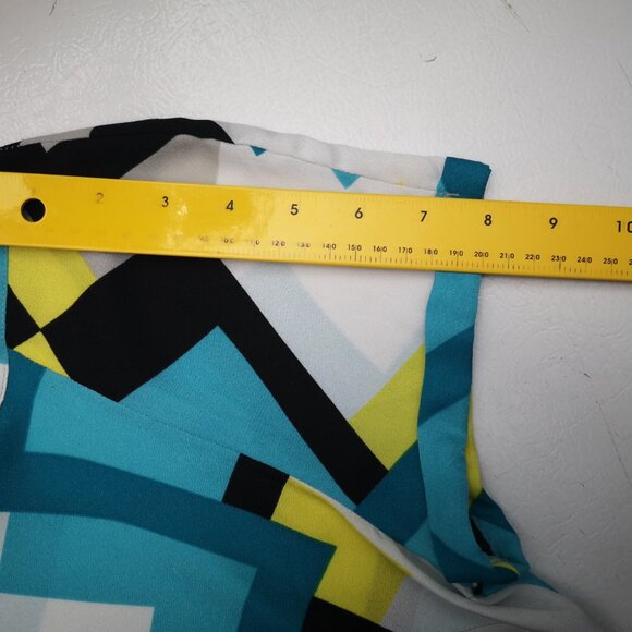 Worthington Ladies Size medium Teal Yellow White Grey & Black Patterned Blouse - Picture 8 of 9